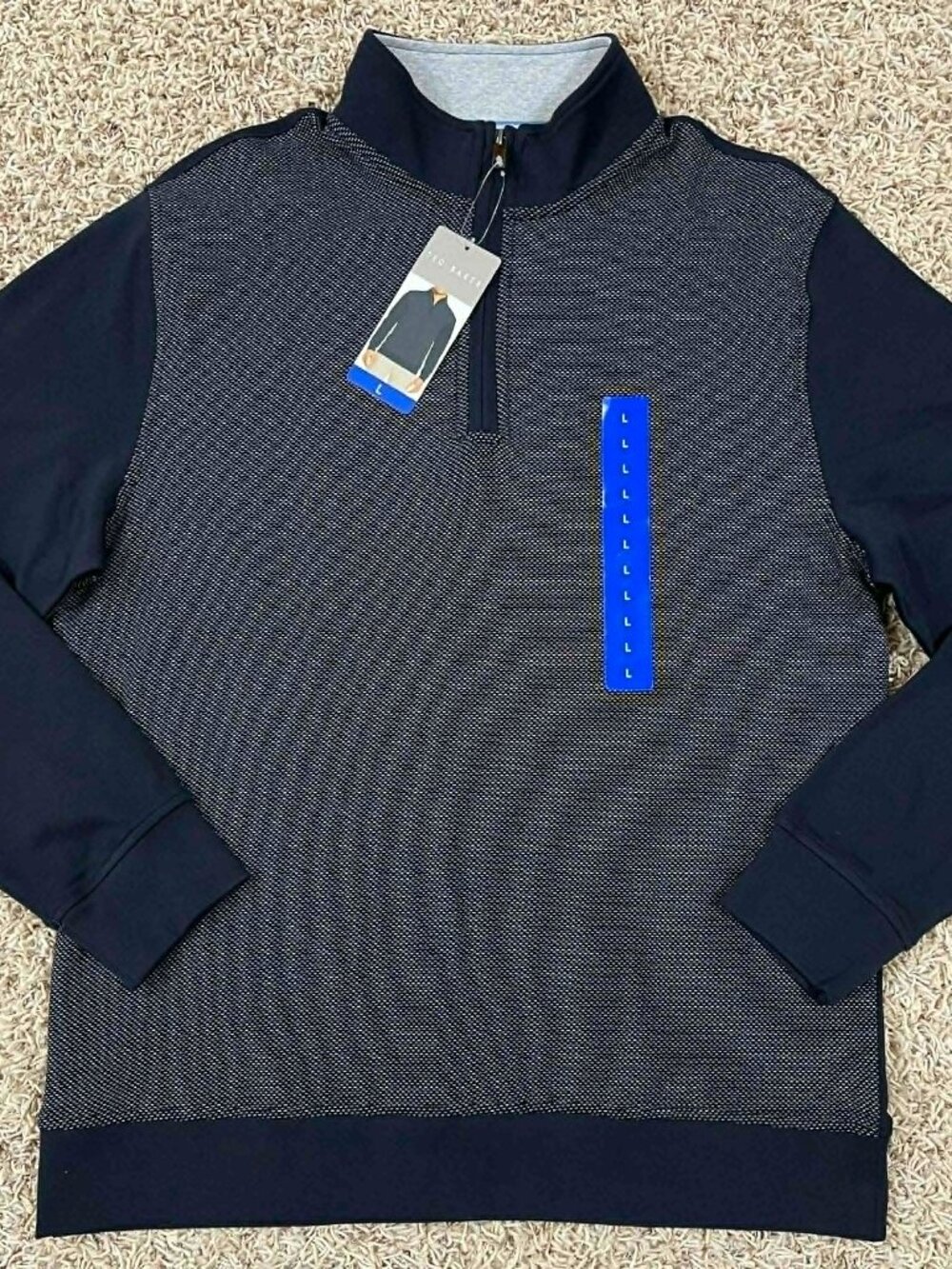 Ted Baker Men’s Textured 1/4 Zip Long Sleeve Pullover Sweatshirt Navy, Size L